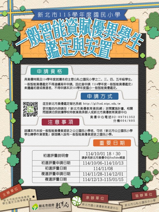 【國小一般智能】新北市115學年度國民小學一般智能資賦優異學生鑑定及安置實施計畫圖片