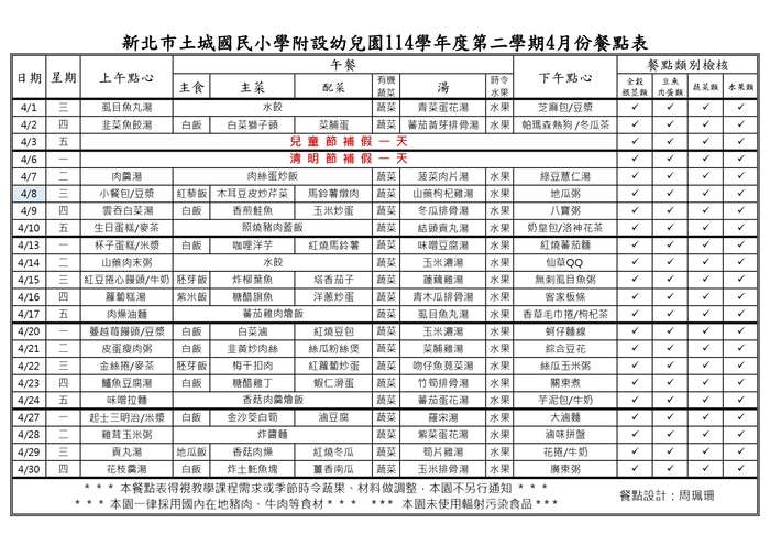114-2 4月份餐點表