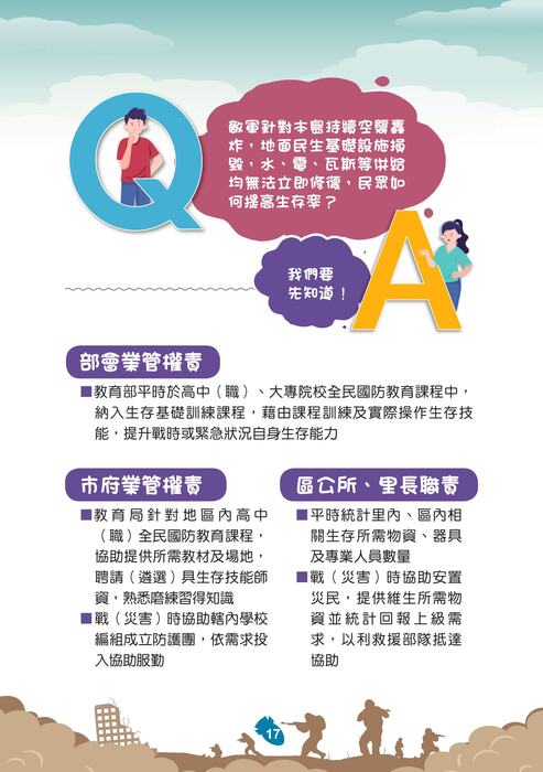 國防部「新版臺灣全民安全指引手冊《當危機來臨時：臺灣全民安全指引》」宣導圖片