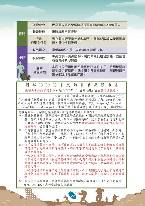 國防部「新版臺灣全民安全指引手冊《當危機來臨時：臺灣全民安全指引》」宣導圖片
